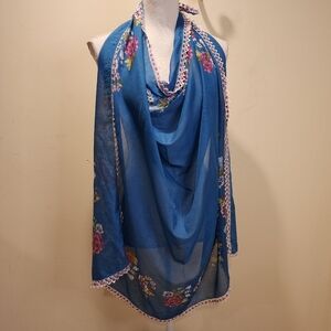 WOMEN'S Large Blue Floral Light Weight Scarf 37" x 39"